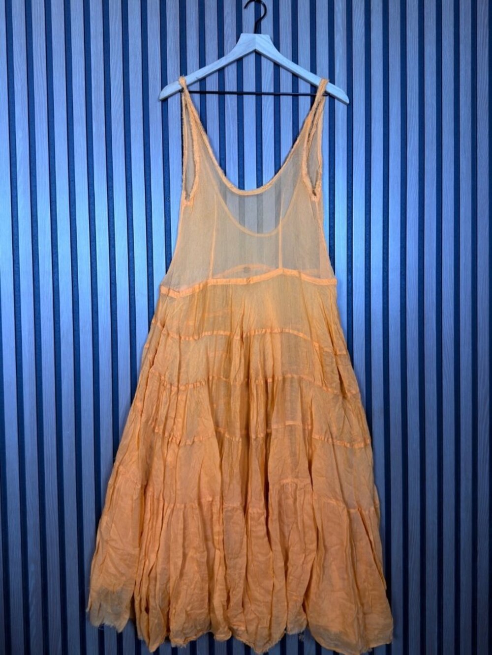Free People Blossom Slip Dress Medium Orange Tiered Midi Sheer See Through